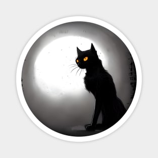 Mysterious black cat full moon indark atmosphere in a scary cemetery Magnet
